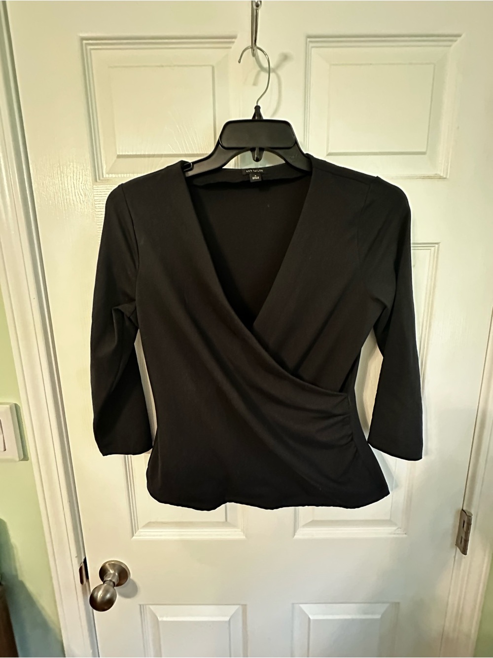 Black Faux Wrap-Front Women's Top